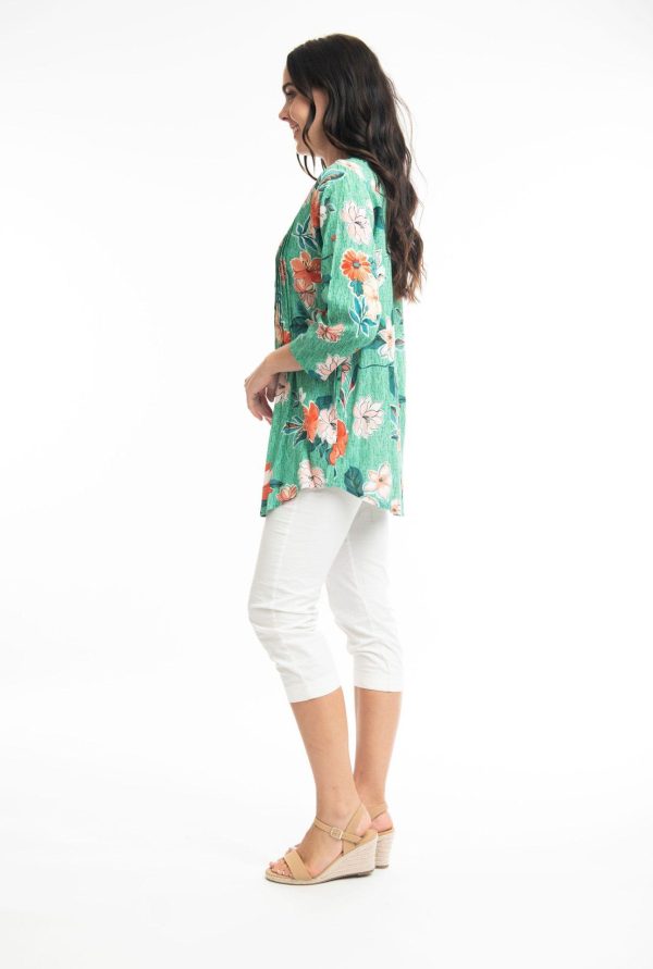 Orientique: green flower print blouse
