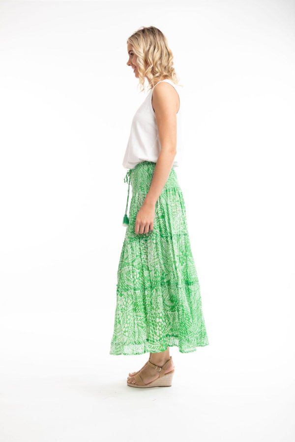 Orientique: green and white print skirt