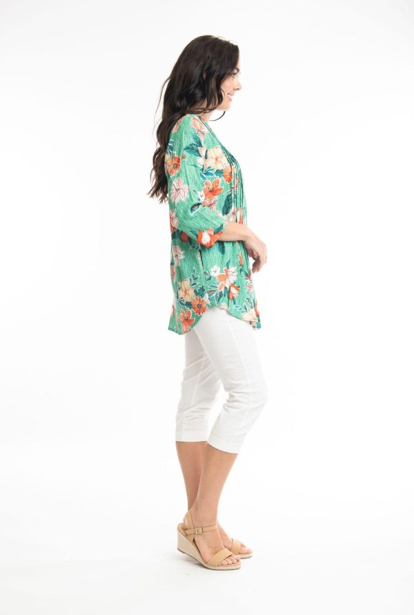 Orientique: green flower print blouse