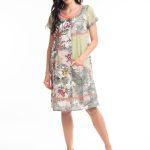 Orientique: olive and pink linen dress