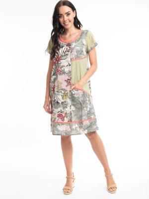 Orientique: olive and pink linen dress Orientique: olive and pink linen dress