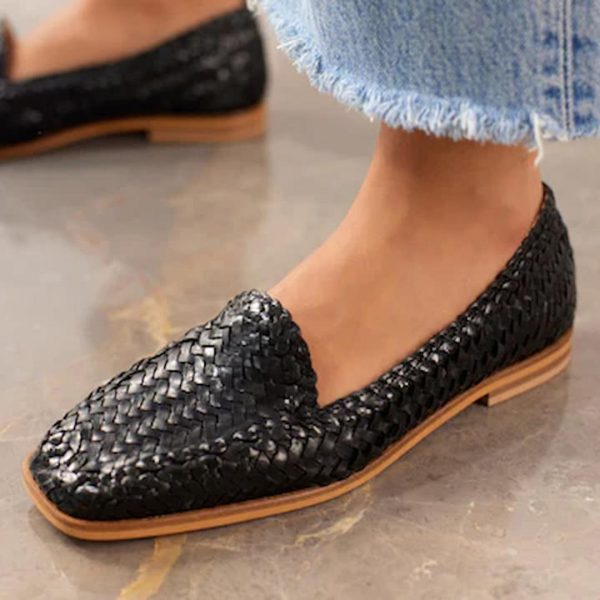 Angulus: black leather woven loafers