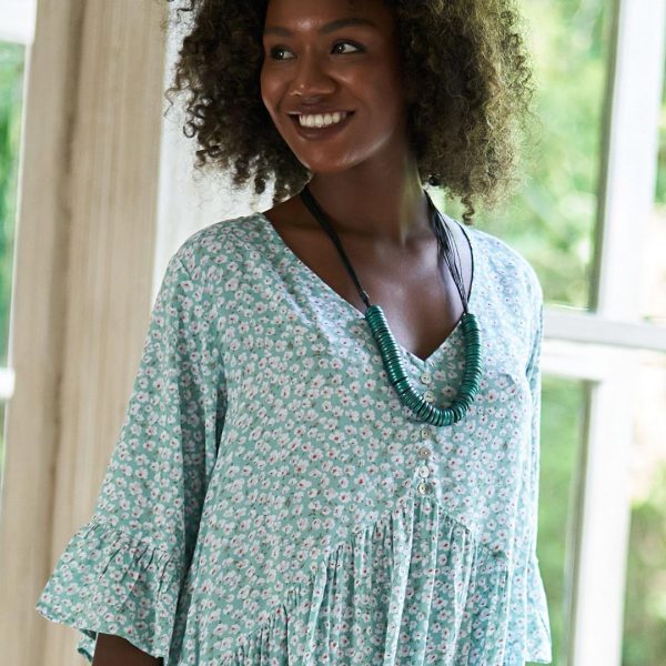 Tara Vao: pale blue ditsy print dress