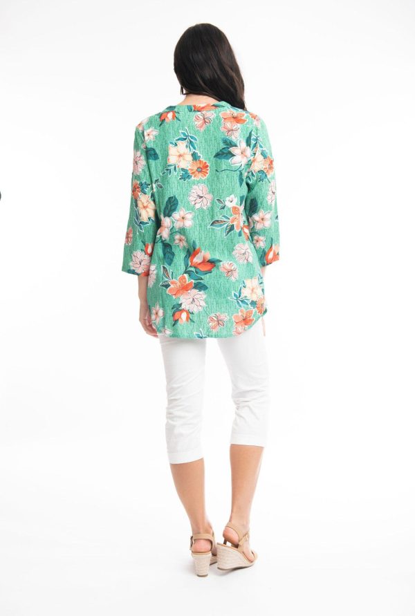 Orientique: green flower print blouse