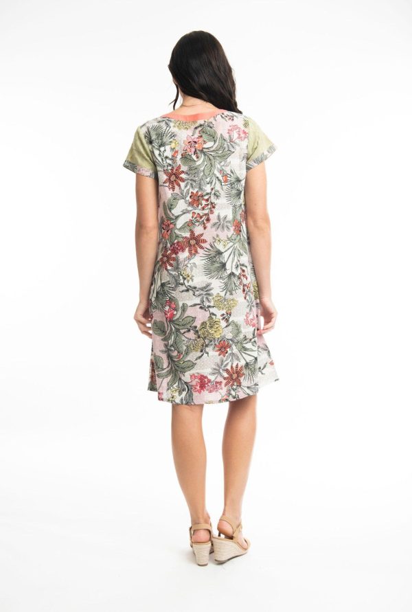 Orientique: olive and pink linen dress