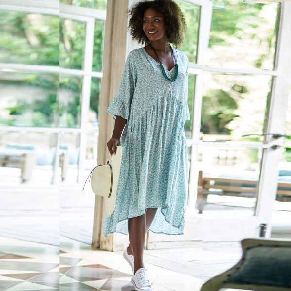Tara Vao: pale blue ditsy print dress