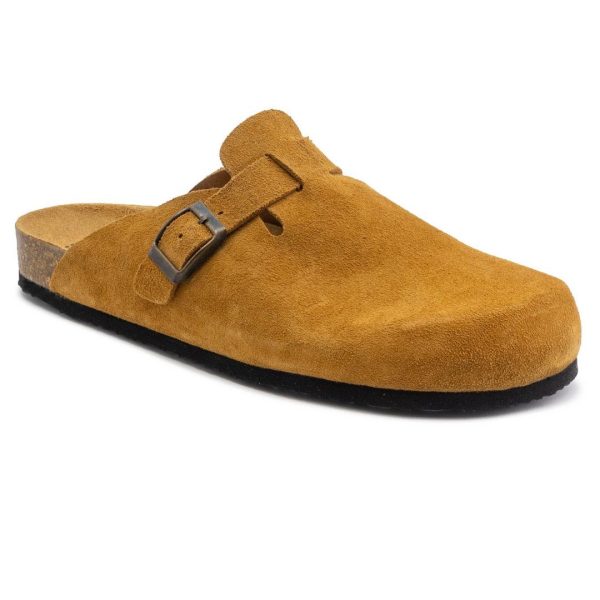 Natural world: tan suede slip-on clog