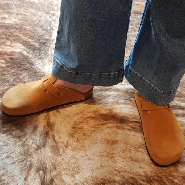 Natural world: tan suede slip-on clog