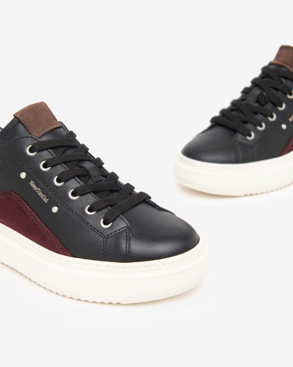 NeroGiardini: Black leather and burgundy suede trainer 20% off