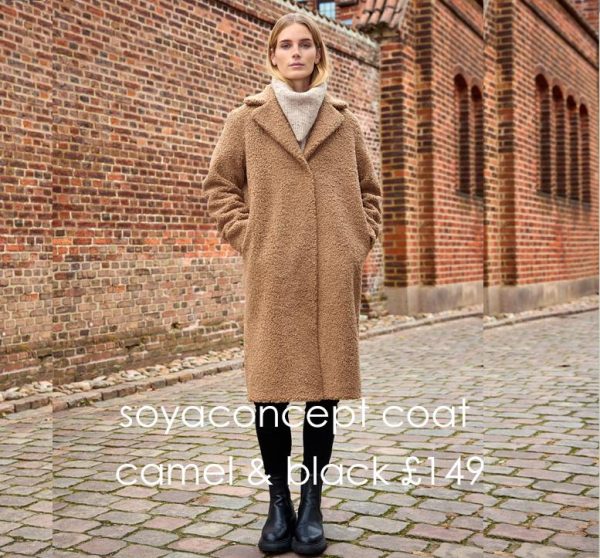 soyaconcept: camel teddy bear coat