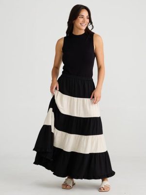 brave + true: cream and black stripe skirt