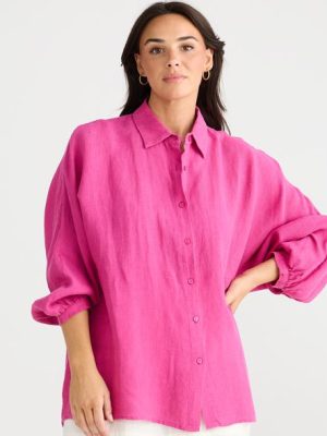 brave + true: raspberry soft linen over-shirt