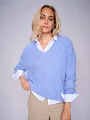 Mos Mosh: V neck soft blue alpaca sweater