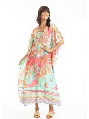 Escape: soft pink embroidered kaftan