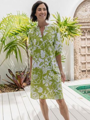 see saw: sage and white linen top