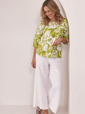 see saw: sage and white linen top