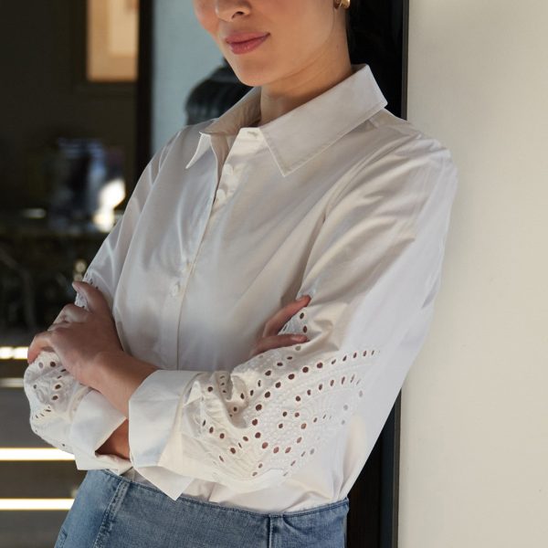 Foil: white cotton embroidery anglaise shirt