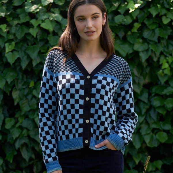 Foil: blue and navy check cardigan