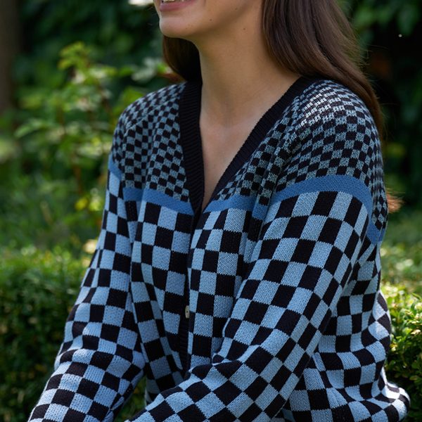 Foil: blue and navy check cardigan
