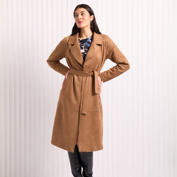 Foil: faux suede biscuit wrap coat