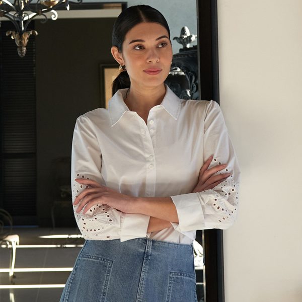 Foil: white cotton embroidery anglaise shirt