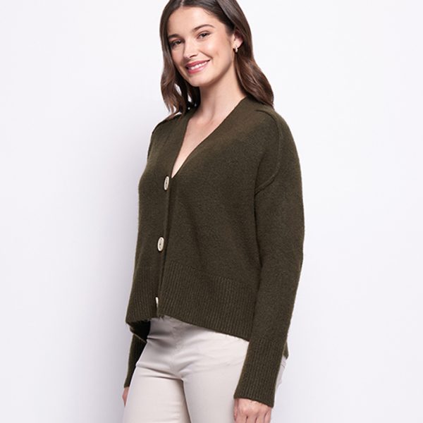 Foil: olive green wool boxy cardigan