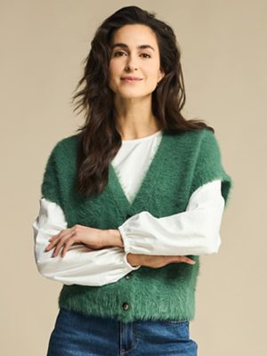 Red Button: jade fluffy waistcoat