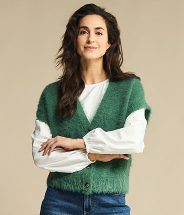 Red Button: jade fluffy waistcoat