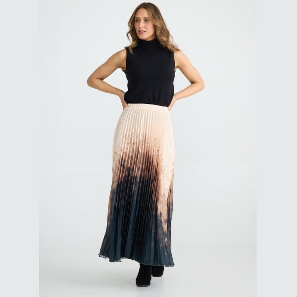 Brave + True: Black and rose pleated midi skirt