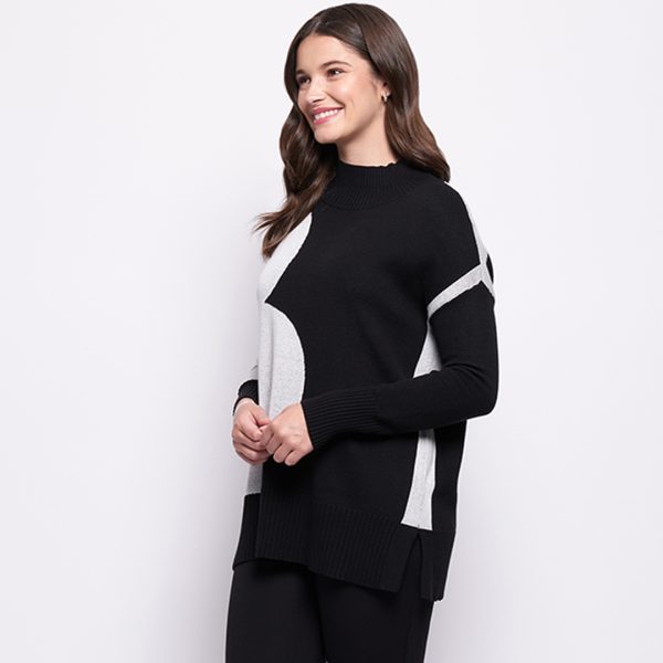 foil: black and taupe mono flowerknit top