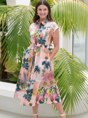 Foil: peach print midi dress