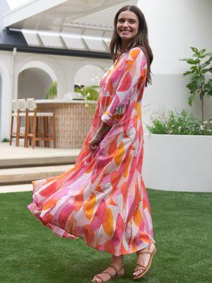 Foil: peach print midi dress