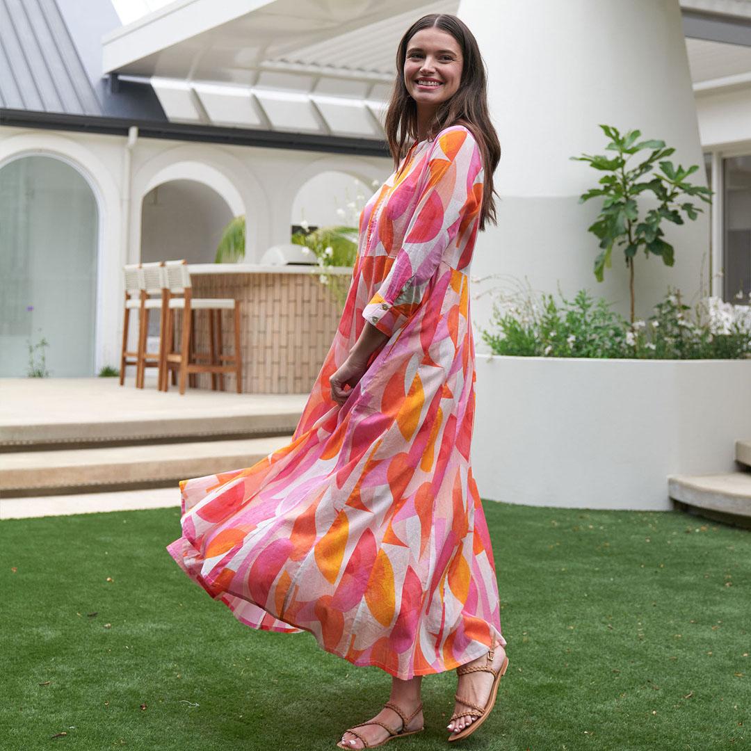 Foil: peach print midi dress Foil: peach print midi dress