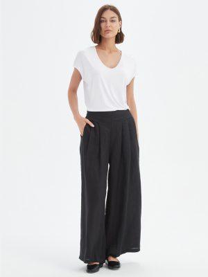Tirelli: black linen wide leg palazzo