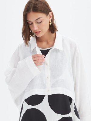 Tirelli: Black linen cropped shirt/jacket