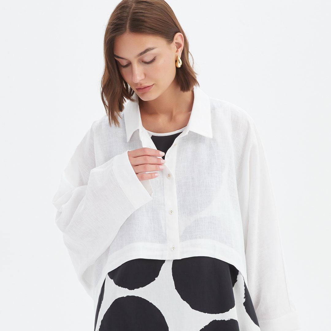 Tirelli: Black linen cropped shirt/jacket Tirelli: Black linen cropped shirt/jacket