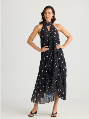 Brave and True: Black and white spot halter neck dress