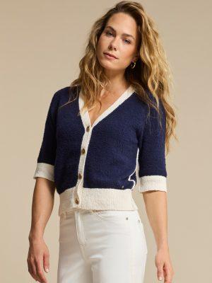 Red Button: navy and cream short sleeve cardi