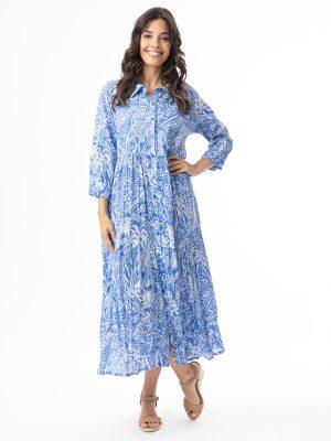 Orientique: Blue and white print cotton dress