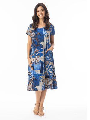Orientique: Navy and cream print dress