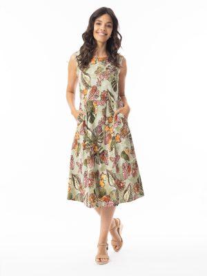 Orientique: green flower print shaped dress