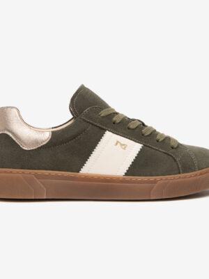 Nerogiardini: olive green and cream suede trainer
