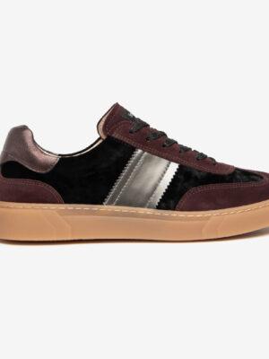 Nerogiardini: burgundy suede and black velvet trainer